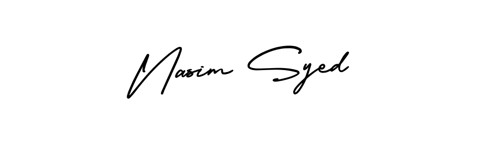 You should practise on your own different ways (AmerikaSignatureDemo-Regular) to write your name (Nasim Syed) in signature. don't let someone else do it for you. Nasim Syed signature style 3 images and pictures png