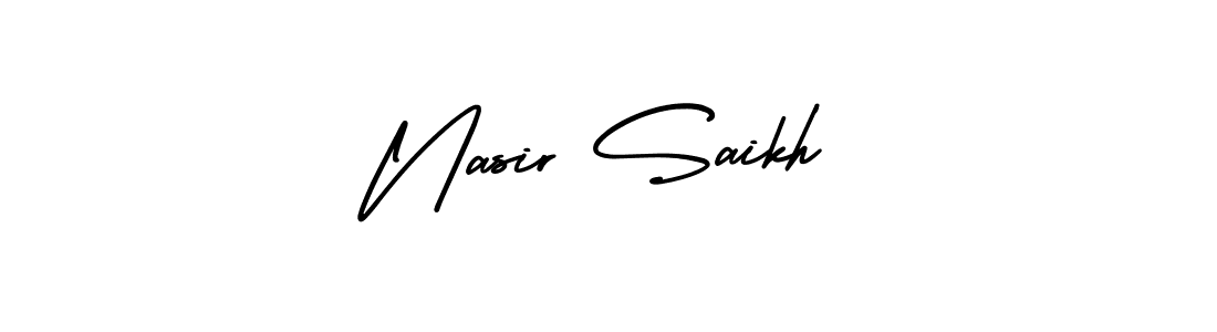 You should practise on your own different ways (AmerikaSignatureDemo-Regular) to write your name (Nasir Saikh) in signature. don't let someone else do it for you. Nasir Saikh signature style 3 images and pictures png