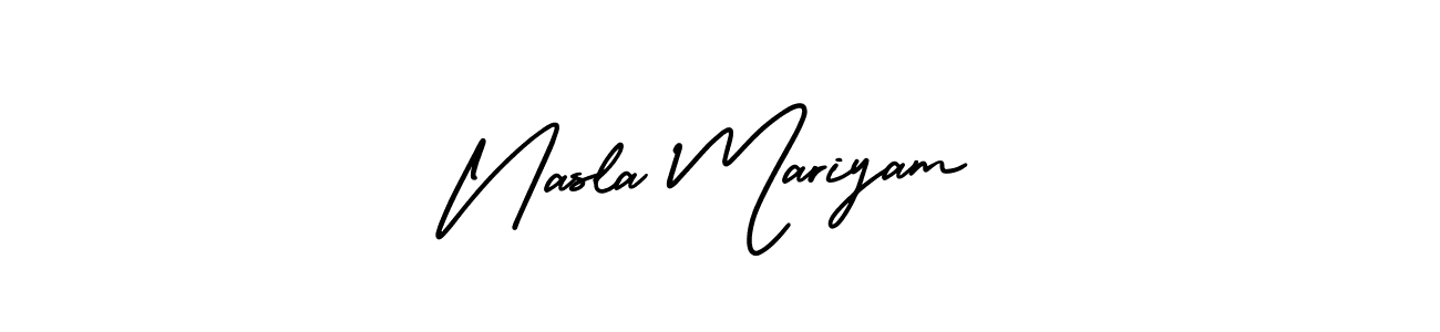 if you are searching for the best signature style for your name Nasla Mariyam. so please give up your signature search. here we have designed multiple signature styles  using AmerikaSignatureDemo-Regular. Nasla Mariyam signature style 3 images and pictures png