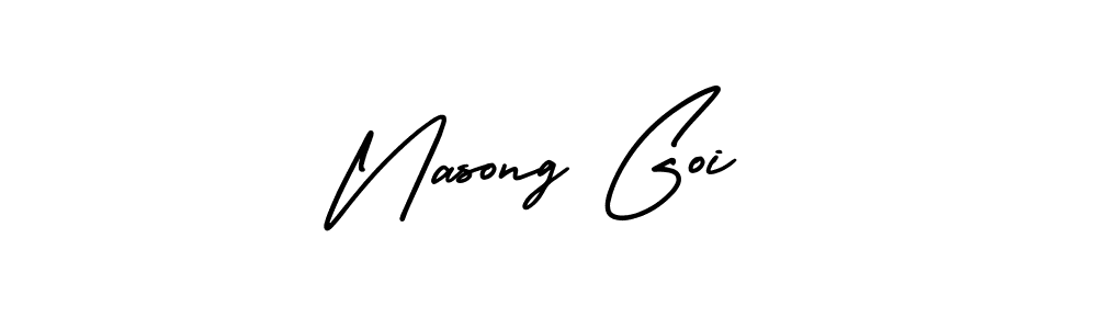 You should practise on your own different ways (AmerikaSignatureDemo-Regular) to write your name (Nasong Goi) in signature. don't let someone else do it for you. Nasong Goi signature style 3 images and pictures png