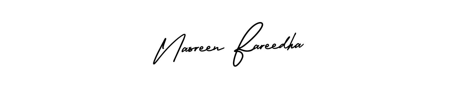 You should practise on your own different ways (AmerikaSignatureDemo-Regular) to write your name (Nasreen Fareedha) in signature. don't let someone else do it for you. Nasreen Fareedha signature style 3 images and pictures png