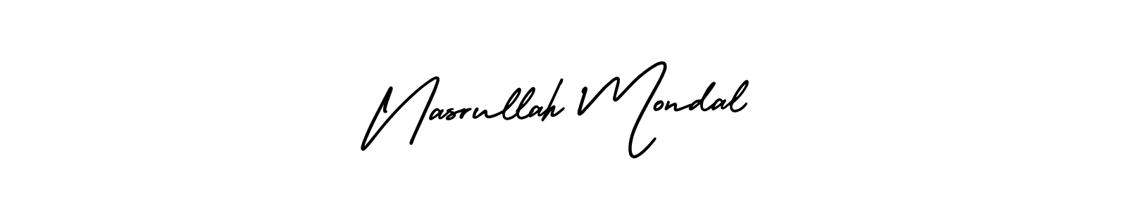 You should practise on your own different ways (AmerikaSignatureDemo-Regular) to write your name (Nasrullah Mondal) in signature. don't let someone else do it for you. Nasrullah Mondal signature style 3 images and pictures png