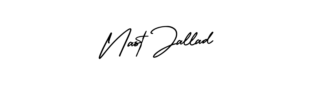 You should practise on your own different ways (AmerikaSignatureDemo-Regular) to write your name (Nast Jallad) in signature. don't let someone else do it for you. Nast Jallad signature style 3 images and pictures png