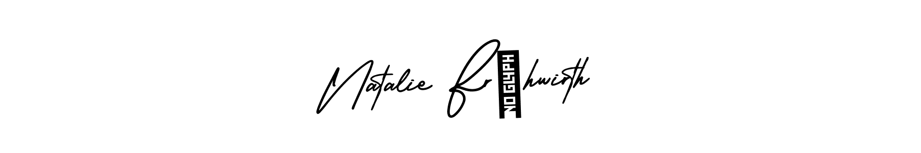 You should practise on your own different ways (AmerikaSignatureDemo-Regular) to write your name (Natalie Frühwirth) in signature. don't let someone else do it for you. Natalie Frühwirth signature style 3 images and pictures png