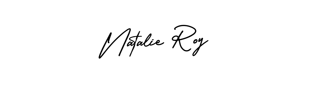 You should practise on your own different ways (AmerikaSignatureDemo-Regular) to write your name (Natalie Roy) in signature. don't let someone else do it for you. Natalie Roy signature style 3 images and pictures png