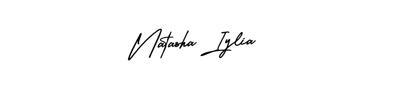 You should practise on your own different ways (AmerikaSignatureDemo-Regular) to write your name (Natasha Iylia) in signature. don't let someone else do it for you. Natasha Iylia signature style 3 images and pictures png