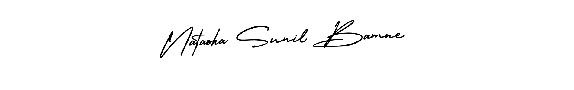 You should practise on your own different ways (AmerikaSignatureDemo-Regular) to write your name (Natasha Sunil Bamne) in signature. don't let someone else do it for you. Natasha Sunil Bamne signature style 3 images and pictures png