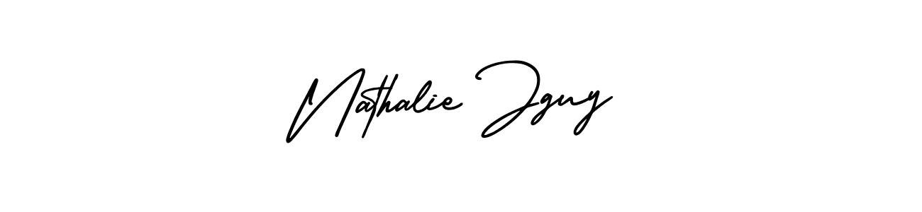 You should practise on your own different ways (AmerikaSignatureDemo-Regular) to write your name (Nathalie Jguy) in signature. don't let someone else do it for you. Nathalie Jguy signature style 3 images and pictures png