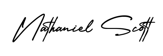 Download transparent PNG signature for name Nathaniel Scott styled with AmerikaSignatureDemo-Regular font. Ready to paste directly into PDF and Word agreements. Nathaniel Scott signature style 3 images and pictures png