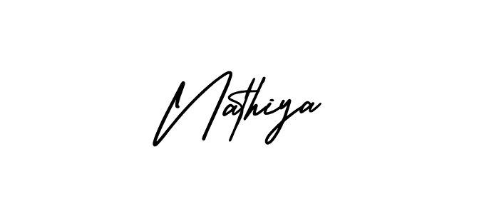 Similarly AmerikaSignatureDemo-Regular is the best handwritten signature design. Signature creator online .You can use it as an online autograph creator for name Nathiya. Nathiya signature style 3 images and pictures png