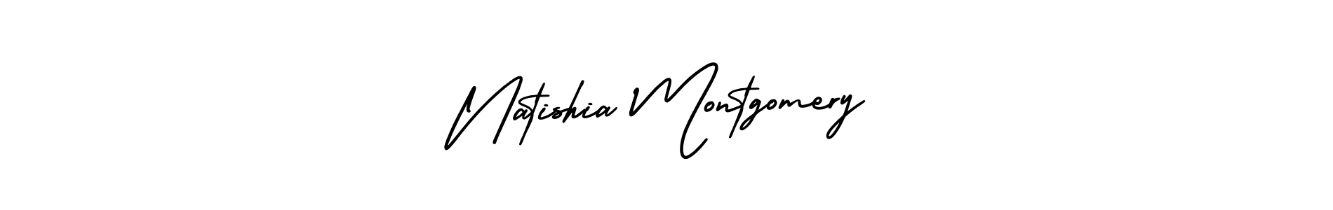 You should practise on your own different ways (AmerikaSignatureDemo-Regular) to write your name (Natishia Montgomery) in signature. don't let someone else do it for you. Natishia Montgomery signature style 3 images and pictures png