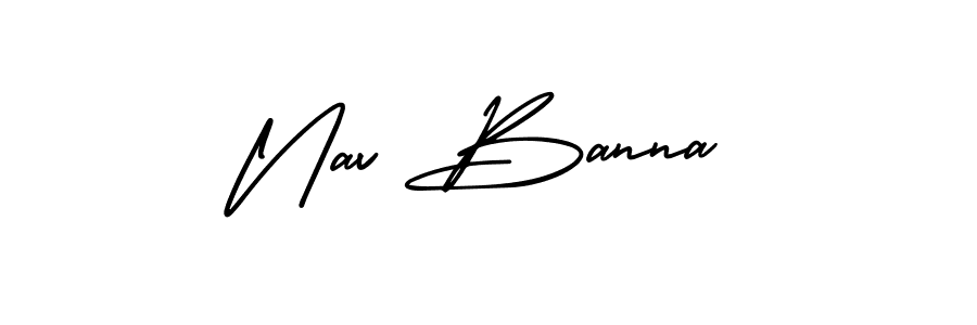 The best way (AmerikaSignatureDemo-Regular) to make a short signature is to pick only two or three words in your name. The name Nav Banna include a total of six letters. For converting this name. Nav Banna signature style 3 images and pictures png