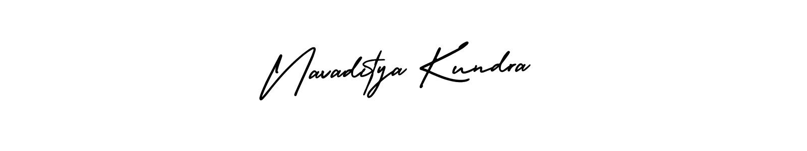 You should practise on your own different ways (AmerikaSignatureDemo-Regular) to write your name (Navaditya Kundra) in signature. don't let someone else do it for you. Navaditya Kundra signature style 3 images and pictures png