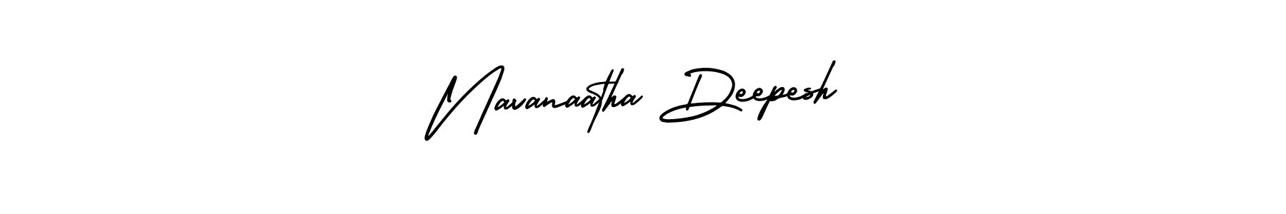The best way (AmerikaSignatureDemo-Regular) to make a short signature is to pick only two or three words in your name. The name Navanaatha Deepesh include a total of six letters. For converting this name. Navanaatha Deepesh signature style 3 images and pictures png