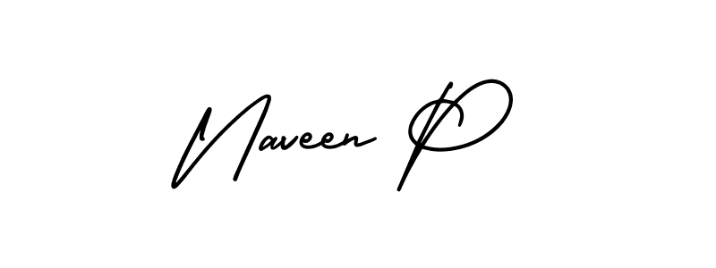 The best way (AmerikaSignatureDemo-Regular) to make a short signature is to pick only two or three words in your name. The name Naveen P include a total of six letters. For converting this name. Naveen P signature style 3 images and pictures png