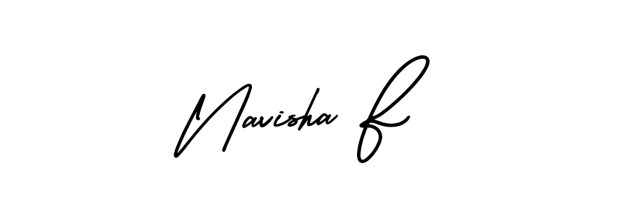 You should practise on your own different ways (AmerikaSignatureDemo-Regular) to write your name (Navisha F) in signature. don't let someone else do it for you. Navisha F signature style 3 images and pictures png