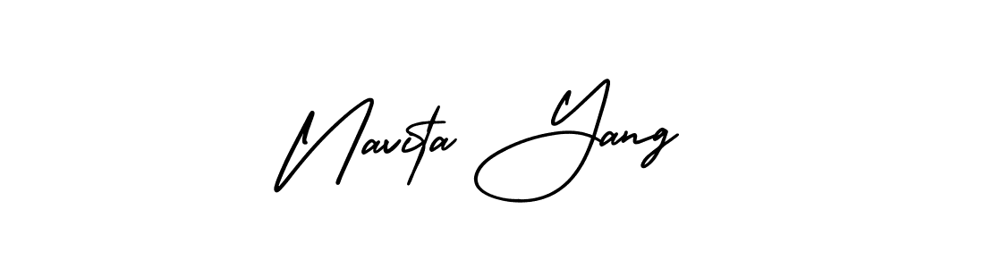 AmerikaSignatureDemo-Regular is a professional signature style that is perfect for those who want to add a touch of class to their signature. It is also a great choice for those who want to make their signature more unique. Get Navita Yang name to fancy signature for free. Navita Yang signature style 3 images and pictures png