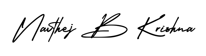 Get an exclusive digital autograph for Navthej B Krishna. The AmerikaSignatureDemo-Regular typeface captures the charm of real penmanship on paper. Navthej B Krishna signature style 3 images and pictures png