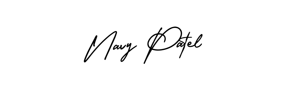 You should practise on your own different ways (AmerikaSignatureDemo-Regular) to write your name (Navy Patel) in signature. don't let someone else do it for you. Navy Patel signature style 3 images and pictures png