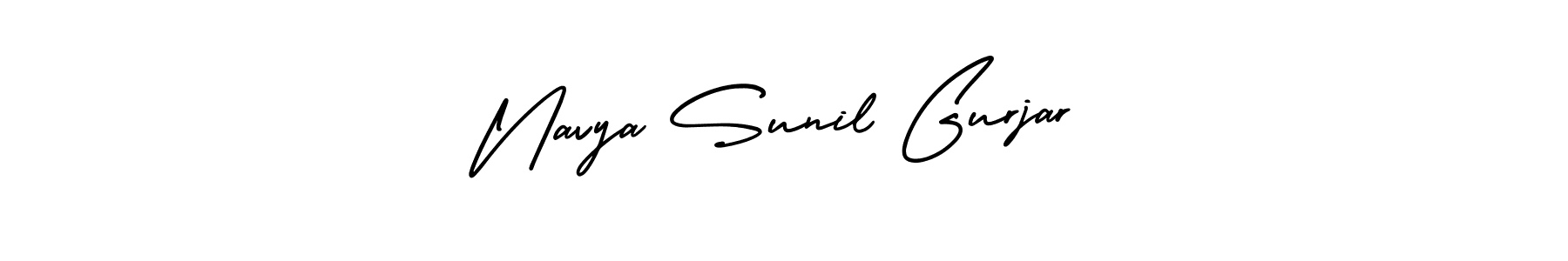 The best way (AmerikaSignatureDemo-Regular) to make a short signature is to pick only two or three words in your name. The name Navya Sunil Gurjar include a total of six letters. For converting this name. Navya Sunil Gurjar signature style 3 images and pictures png