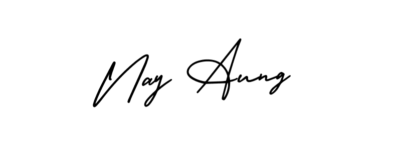 You should practise on your own different ways (AmerikaSignatureDemo-Regular) to write your name (Nay Aung) in signature. don't let someone else do it for you. Nay Aung signature style 3 images and pictures png