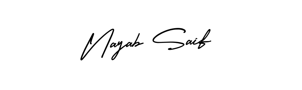 Use a signature maker to create a handwritten signature online. With this signature software, you can design (AmerikaSignatureDemo-Regular) your own signature for name Nayab Saif. Nayab Saif signature style 3 images and pictures png