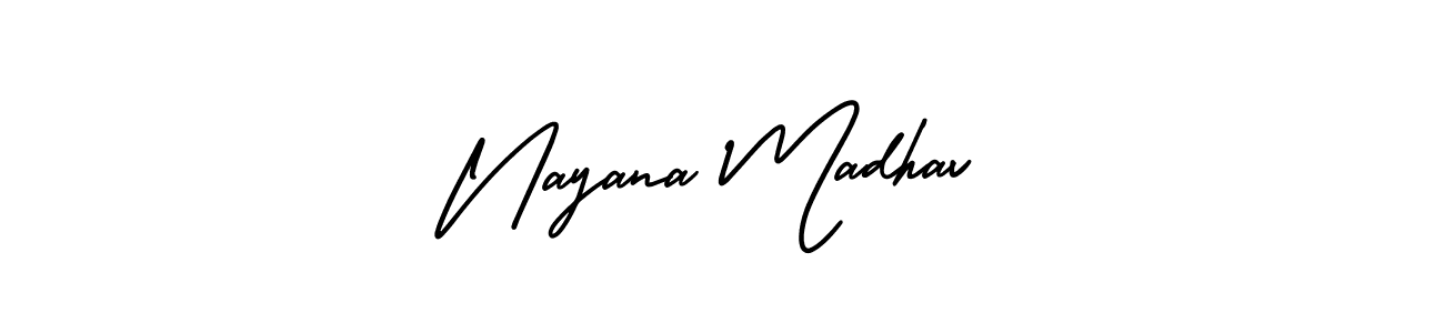 The best way (AmerikaSignatureDemo-Regular) to make a short signature is to pick only two or three words in your name. The name Nayana Madhav include a total of six letters. For converting this name. Nayana Madhav signature style 3 images and pictures png
