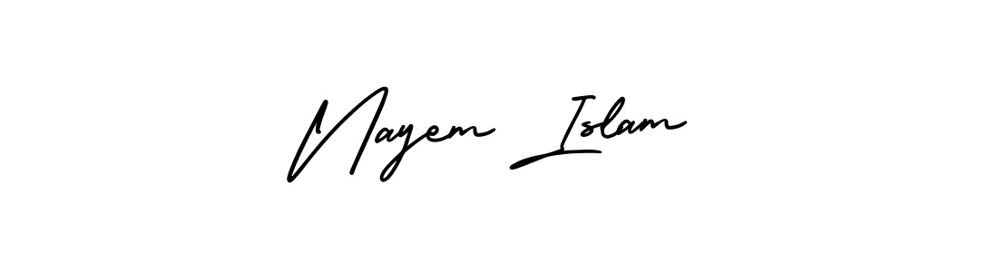 The best way (AmerikaSignatureDemo-Regular) to make a short signature is to pick only two or three words in your name. The name Nayem Islam include a total of six letters. For converting this name. Nayem Islam signature style 3 images and pictures png