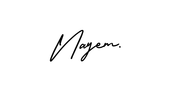 You should practise on your own different ways (AmerikaSignatureDemo-Regular) to write your name (Nayem.) in signature. don't let someone else do it for you. Nayem. signature style 3 images and pictures png