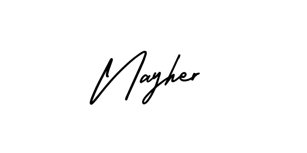 You should practise on your own different ways (AmerikaSignatureDemo-Regular) to write your name (Nayher) in signature. don't let someone else do it for you. Nayher signature style 3 images and pictures png