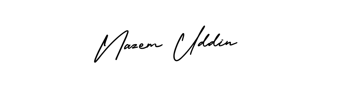 You should practise on your own different ways (AmerikaSignatureDemo-Regular) to write your name (Nazem Uddin) in signature. don't let someone else do it for you. Nazem Uddin signature style 3 images and pictures png