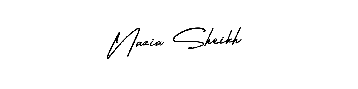 You should practise on your own different ways (AmerikaSignatureDemo-Regular) to write your name (Nazia Sheikh) in signature. don't let someone else do it for you. Nazia Sheikh signature style 3 images and pictures png