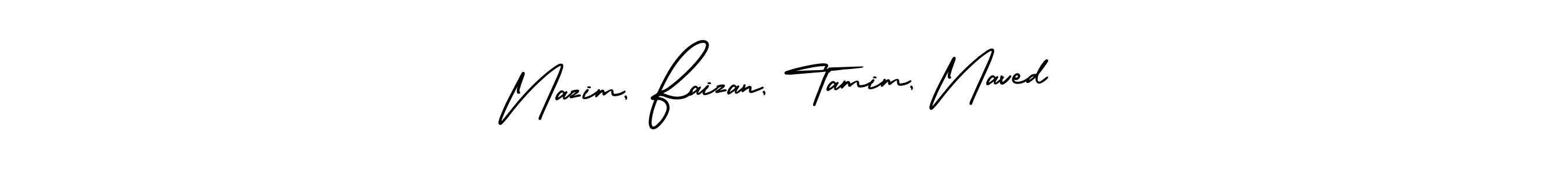 The best way (AmerikaSignatureDemo-Regular) to make a short signature is to pick only two or three words in your name. The name Nazim, Faizan, Tamim, Naved include a total of six letters. For converting this name. Nazim, Faizan, Tamim, Naved signature style 3 images and pictures png