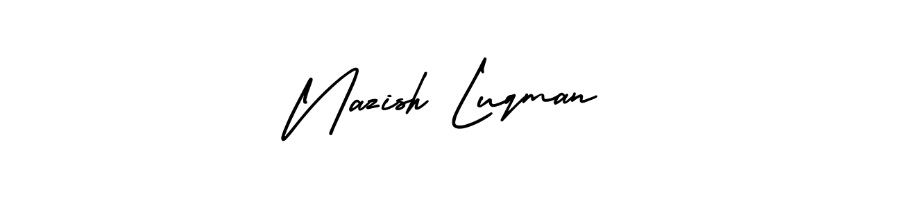 You should practise on your own different ways (AmerikaSignatureDemo-Regular) to write your name (Nazish Luqman) in signature. don't let someone else do it for you. Nazish Luqman signature style 3 images and pictures png