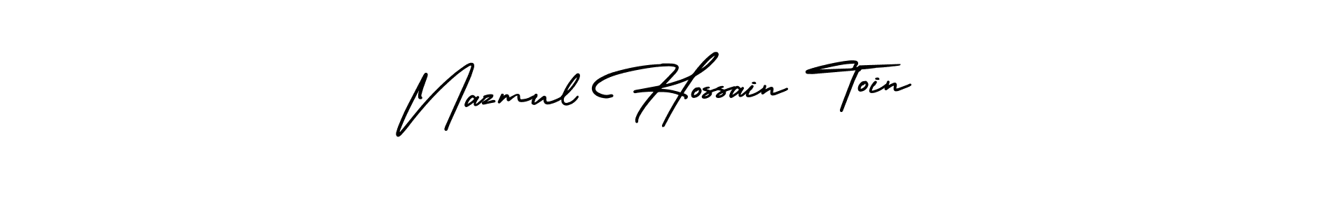 You should practise on your own different ways (AmerikaSignatureDemo-Regular) to write your name (Nazmul Hossain Toin) in signature. don't let someone else do it for you. Nazmul Hossain Toin signature style 3 images and pictures png