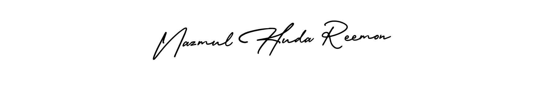 You should practise on your own different ways (AmerikaSignatureDemo-Regular) to write your name (Nazmul Huda Reemon) in signature. don't let someone else do it for you. Nazmul Huda Reemon signature style 3 images and pictures png