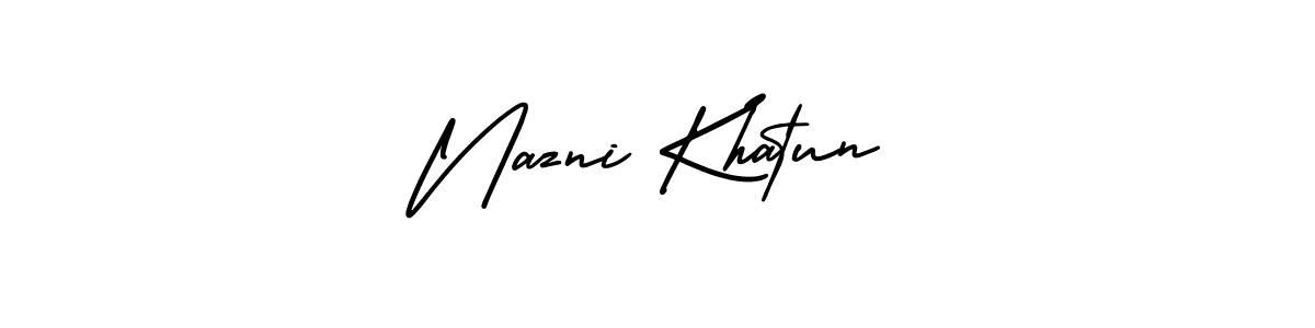 The best way (AmerikaSignatureDemo-Regular) to make a short signature is to pick only two or three words in your name. The name Nazni Khatun include a total of six letters. For converting this name. Nazni Khatun signature style 3 images and pictures png