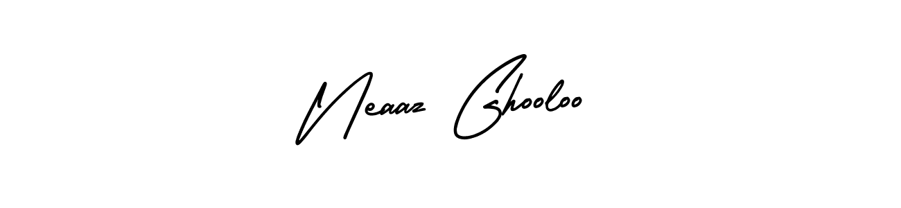 You should practise on your own different ways (AmerikaSignatureDemo-Regular) to write your name (Neaaz Ghooloo) in signature. don't let someone else do it for you. Neaaz Ghooloo signature style 3 images and pictures png