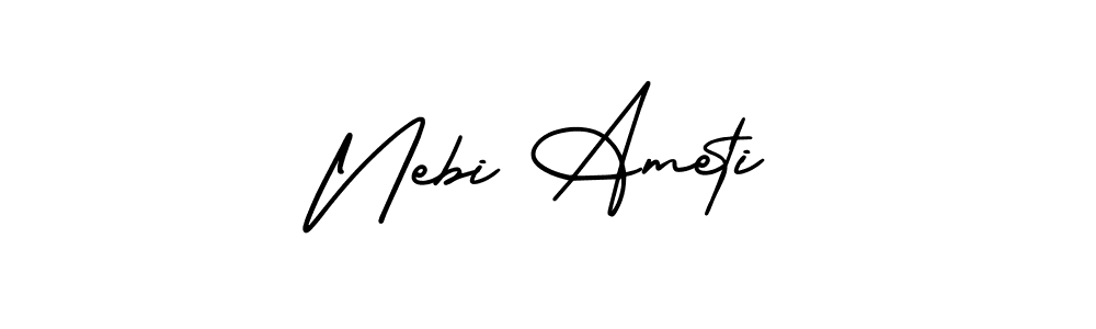 The best way (AmerikaSignatureDemo-Regular) to make a short signature is to pick only two or three words in your name. The name Nebi Ameti include a total of six letters. For converting this name. Nebi Ameti signature style 3 images and pictures png