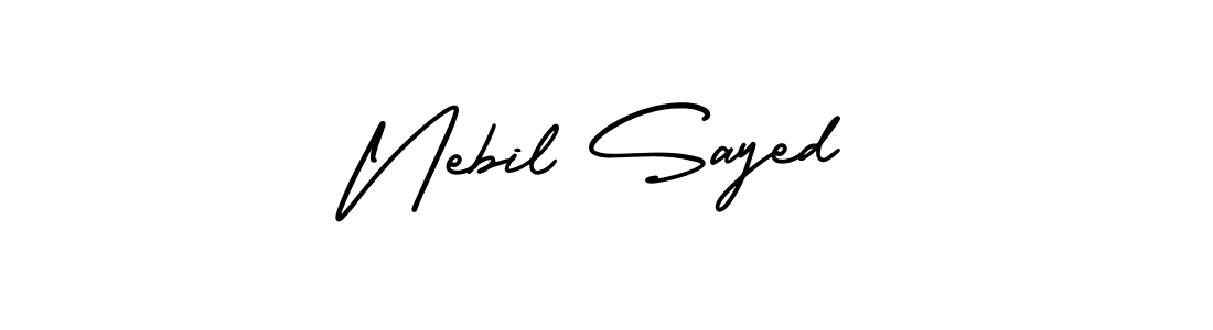 The best way (AmerikaSignatureDemo-Regular) to make a short signature is to pick only two or three words in your name. The name Nebil Sayed include a total of six letters. For converting this name. Nebil Sayed signature style 3 images and pictures png