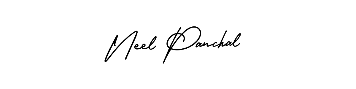 You should practise on your own different ways (AmerikaSignatureDemo-Regular) to write your name (Neel Panchal) in signature. don't let someone else do it for you. Neel Panchal signature style 3 images and pictures png