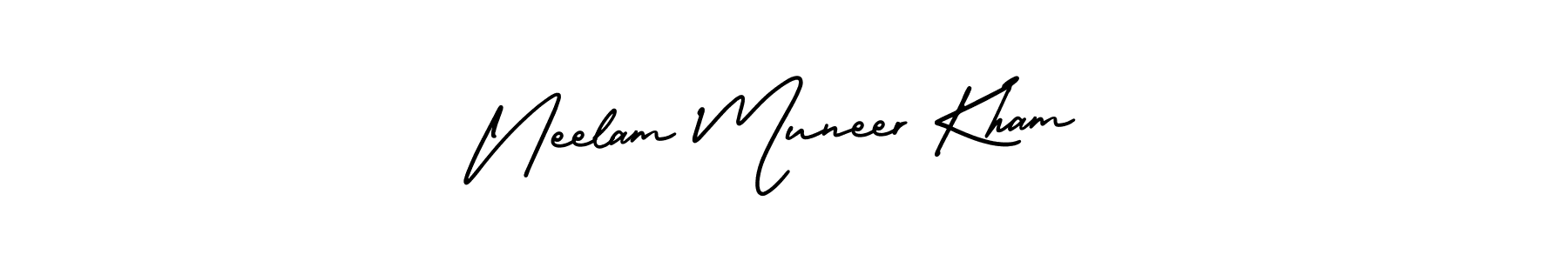This is the best signature style for the Neelam Muneer Kham name. Also you like these signature font (AmerikaSignatureDemo-Regular). Mix name signature. Neelam Muneer Kham signature style 3 images and pictures png