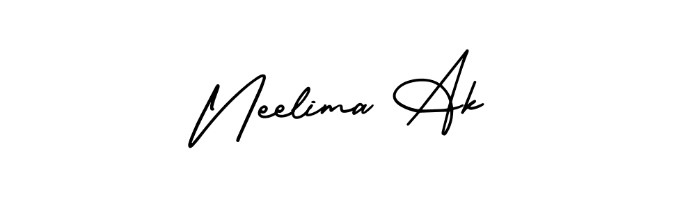 You should practise on your own different ways (AmerikaSignatureDemo-Regular) to write your name (Neelima Ak) in signature. don't let someone else do it for you. Neelima Ak signature style 3 images and pictures png