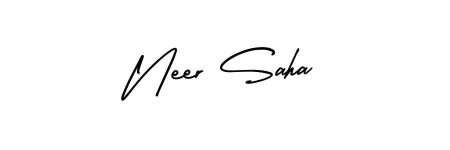 You should practise on your own different ways (AmerikaSignatureDemo-Regular) to write your name (Neer Saha) in signature. don't let someone else do it for you. Neer Saha signature style 3 images and pictures png