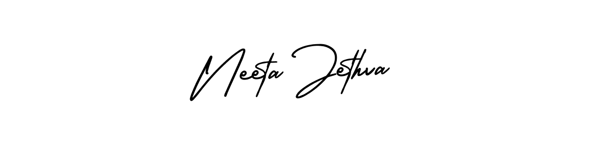 This is the best signature style for the Neeta Jethva name. Also you like these signature font (AmerikaSignatureDemo-Regular). Mix name signature. Neeta Jethva signature style 3 images and pictures png