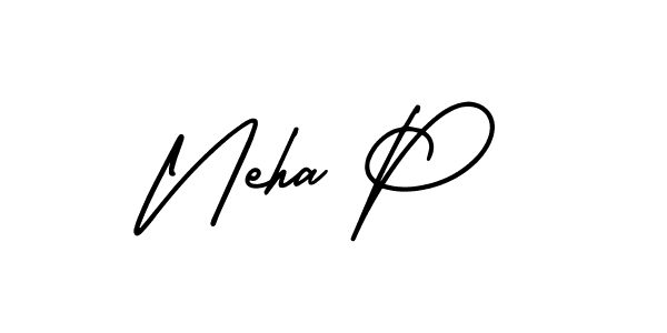 You should practise on your own different ways (AmerikaSignatureDemo-Regular) to write your name (Neha P) in signature. don't let someone else do it for you. Neha P signature style 3 images and pictures png