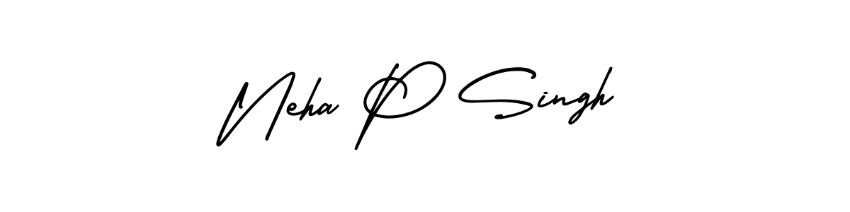 You should practise on your own different ways (AmerikaSignatureDemo-Regular) to write your name (Neha P Singh) in signature. don't let someone else do it for you. Neha P Singh signature style 3 images and pictures png