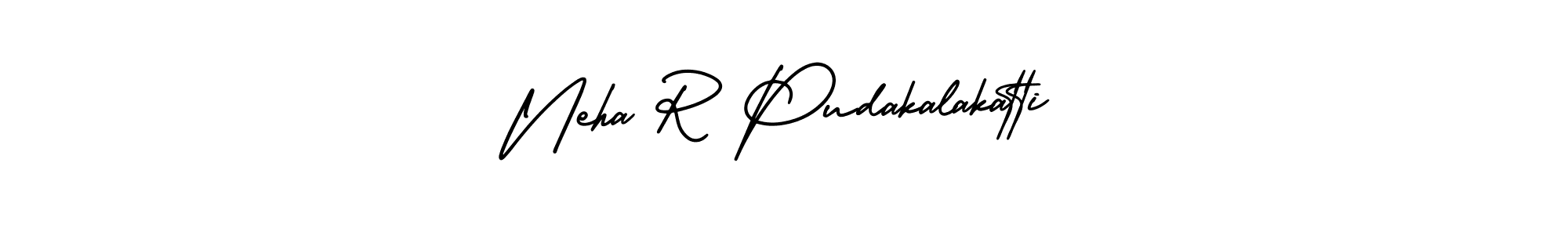 You should practise on your own different ways (AmerikaSignatureDemo-Regular) to write your name (Neha R Pudakalakatti) in signature. don't let someone else do it for you. Neha R Pudakalakatti signature style 3 images and pictures png