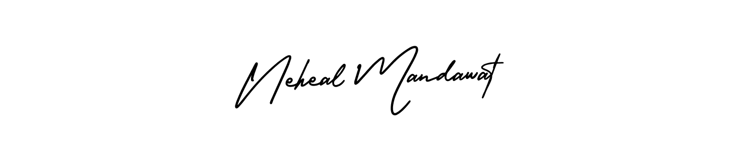 You should practise on your own different ways (AmerikaSignatureDemo-Regular) to write your name (Neheal Mandawat) in signature. don't let someone else do it for you. Neheal Mandawat signature style 3 images and pictures png