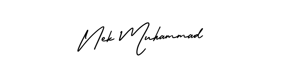 The best way (AmerikaSignatureDemo-Regular) to make a short signature is to pick only two or three words in your name. The name Nek Muhammad include a total of six letters. For converting this name. Nek Muhammad signature style 3 images and pictures png